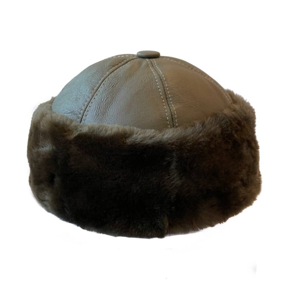 Leather Army Green Hat | Genuine Shearling Sheepskin Fur Beanie | Winter  Hat